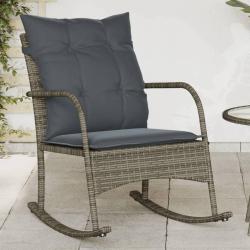 Chaise &agrave; bascule de jardin avec coussins gris r&eacute;sine tress&eacute;e