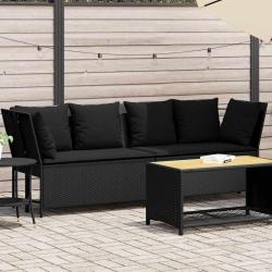 Canap&eacute; de jardin avec coussins Noir R&eacute;sine tress&eacute;e