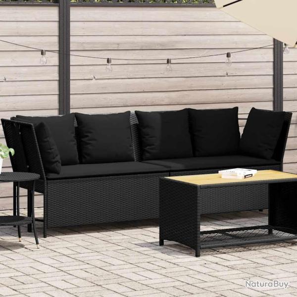 Canap� de jardin avec coussins Noir R�sine tress�e