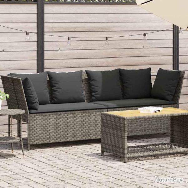 Canap� de jardin avec coussins Gris R�sine tress�e