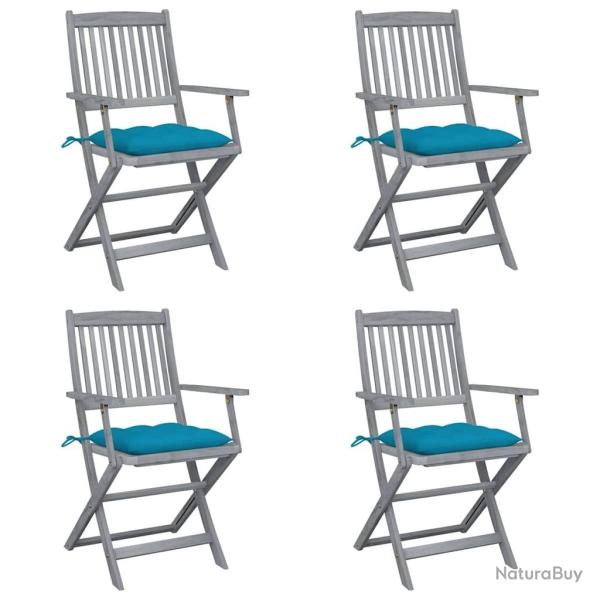 Chaises pliables d'extrieur lot de 4 et coussins Bois d'acacia