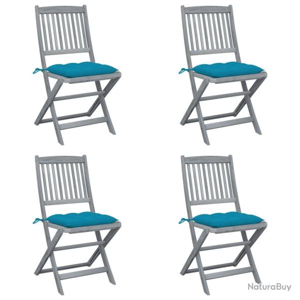 Chaises pliables d'extrieur lot de 4 et coussins Bois d'acacia