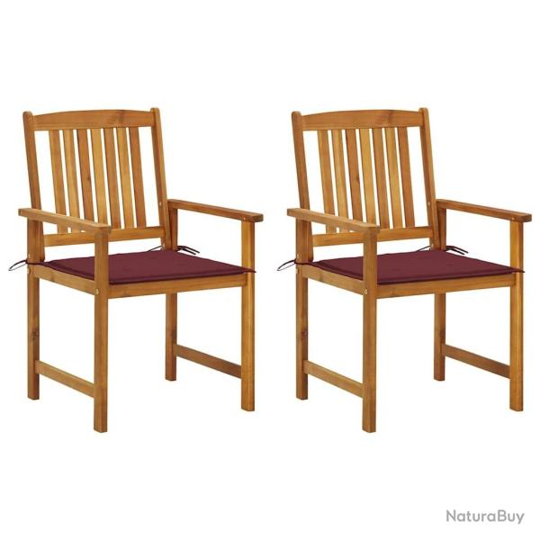 Chaises de jardin avec coussins lot de 2 Bois d'acacia massif
