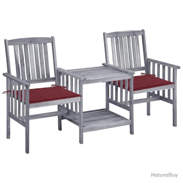 Chaises de jardin avec table � th� et coussins Acacia solide