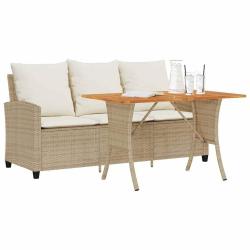 Canap&eacute; de jardin 3 places coussins table beige r&eacute;sine tress&eacute;e