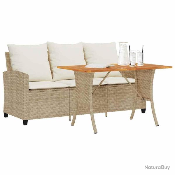Canap� de jardin 3 places coussins table beige r�sine tress�e