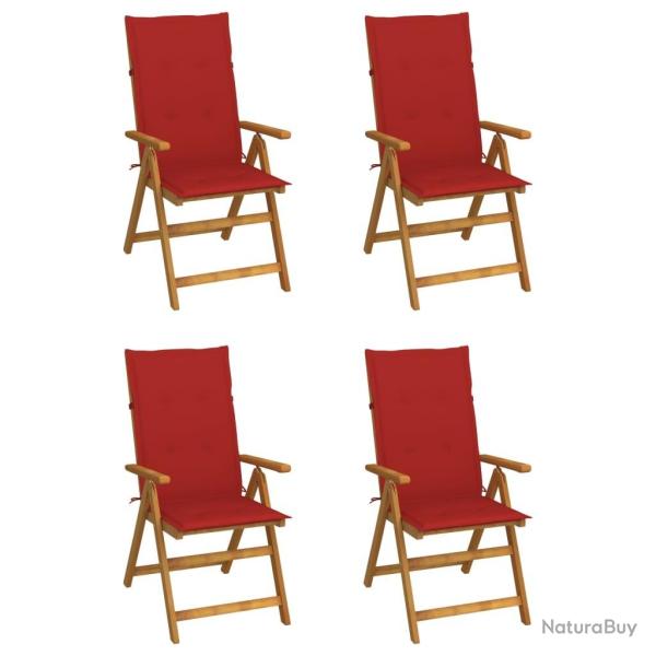 Chaises inclinables de jardin lot de 4 et coussins Bois acacia