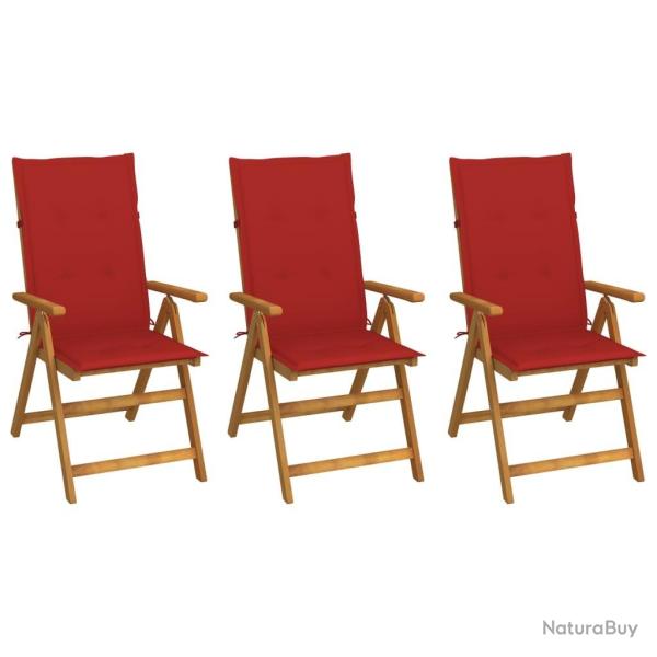 Chaises pliables de jardin lot de 3 avec coussins Bois d'acacia
