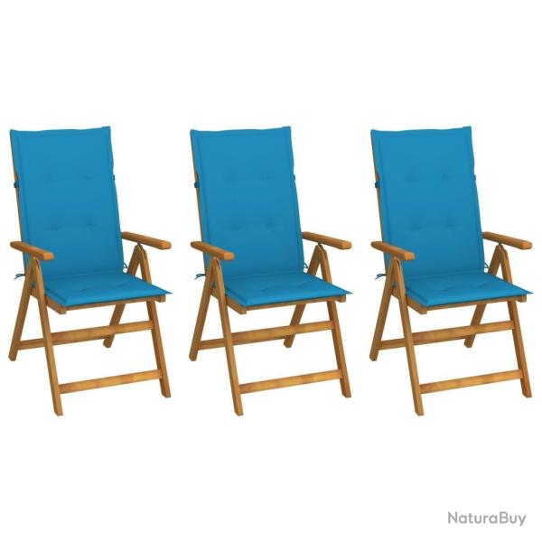 Chaises pliables de jardin lot de 3 avec coussins Bois d'acacia