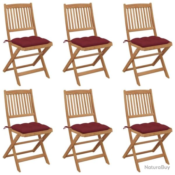 Chaises pliables de jardin lot de 6 avec coussins Bois d'acacia