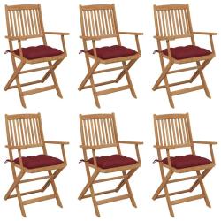 Chaises pliables de jardin lot de 6 avec coussins Bois d'acacia