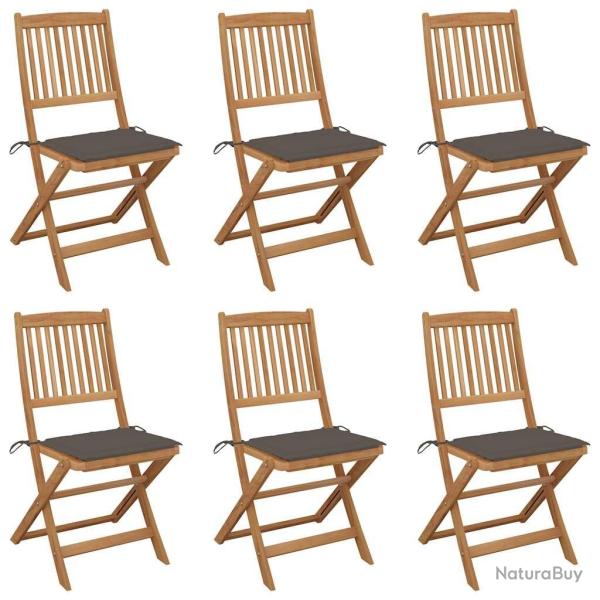 Chaises pliables de jardin lot de 6 avec coussins Bois d'acacia