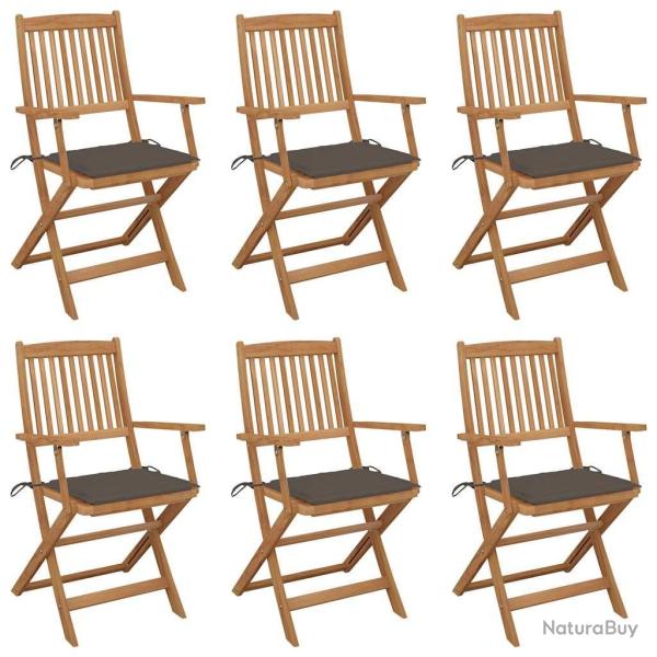Chaises pliables de jardin lot de 6 avec coussins Bois d'acacia