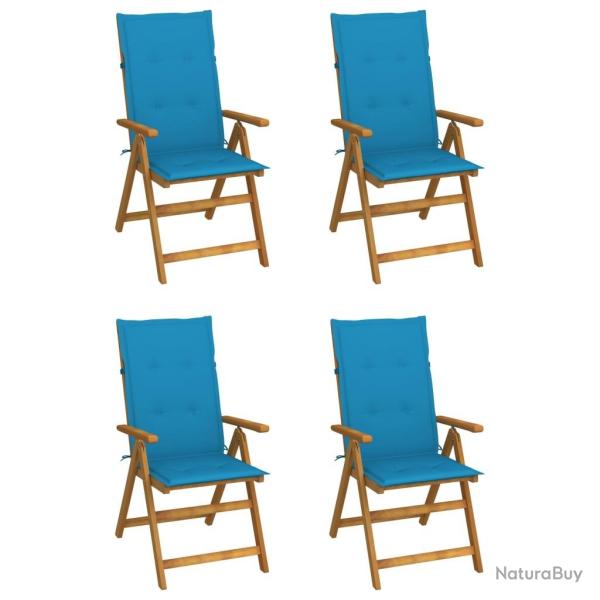 Chaises inclinables de jardin lot de 4 et coussins Bois acacia