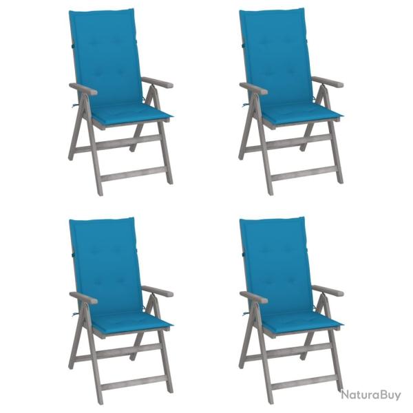 Chaises inclinables de jardin lot de 4 et coussins Bois acacia