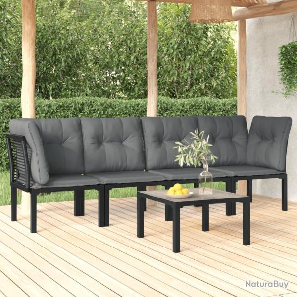 Salon de jardin 5 pcs noir et gris r�sine tress�e