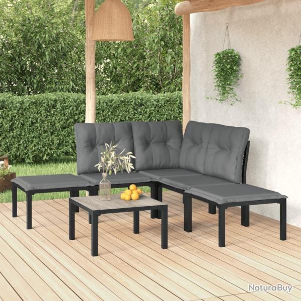 Salon de jardin 6 pcs noir et gris r�sine tress�e