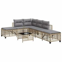 Salon de jardin d'angle avec coussins 3pcs m&eacute;lange beige rotin