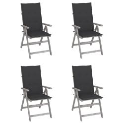Chaises inclinables de jardin lot de 4 et coussins Bois acacia