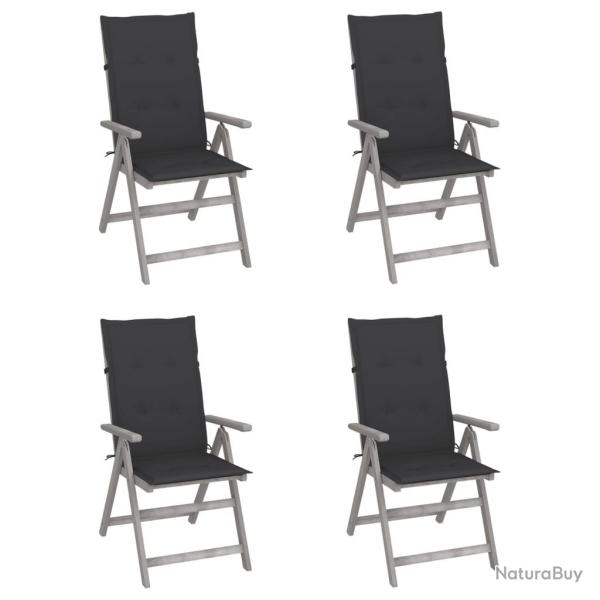Chaises inclinables de jardin lot de 4 et coussins Bois acacia