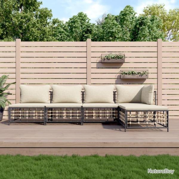 Salon de jardin 5 pcs avec coussins anthracite rsine tresse