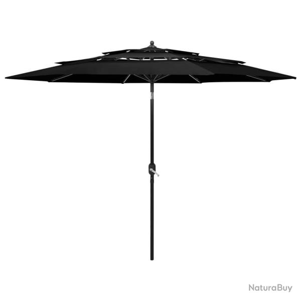 Parasol de jardin  3 niveaux avec mt en aluminium noir 3 m