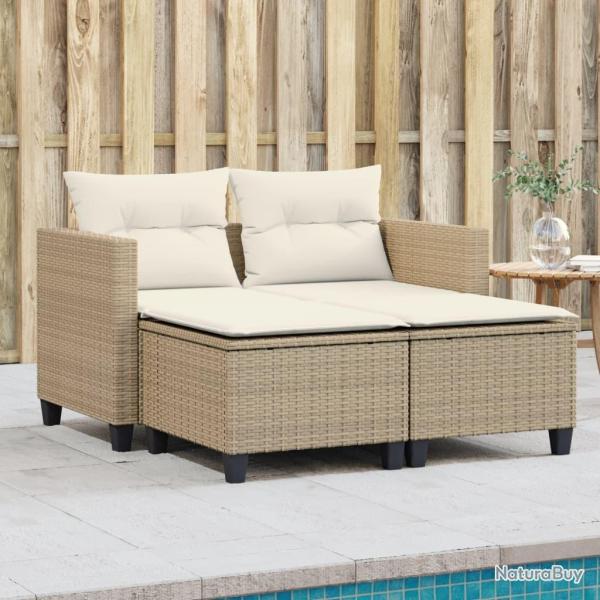 Canap� de jardin 2 places avec tabourets beige r�sine tress�e