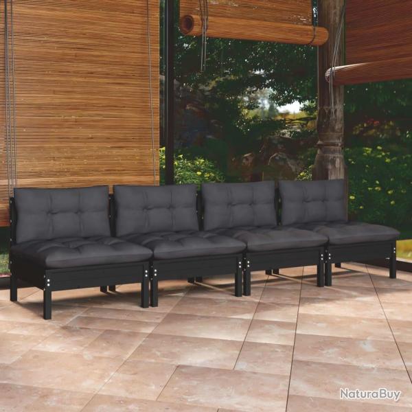 Canap� 4 places de jardin avec coussins anthracite Bois de pin