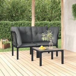 Salon de jardin 3 pcs noir et gris r&eacute;sine tress&eacute;e