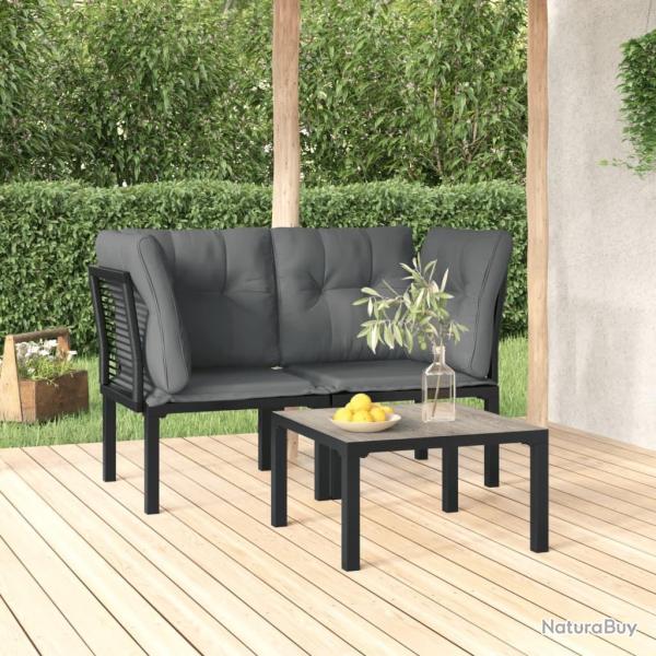 Salon de jardin 3 pcs noir et gris r�sine tress�e