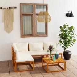 Salon de jardin 5 pcs avec coussin Cr&egrave;me Bois d'acacia solide