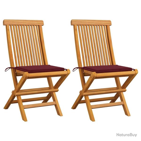 Chaises de jardin coussins rouge bordeaux lot de 2 Teck massif
