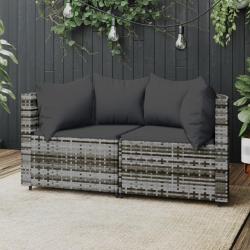 Canap&eacute;s d'angle de jardin et coussins 2 pcs gris r&eacute;sine tress&eacute;e