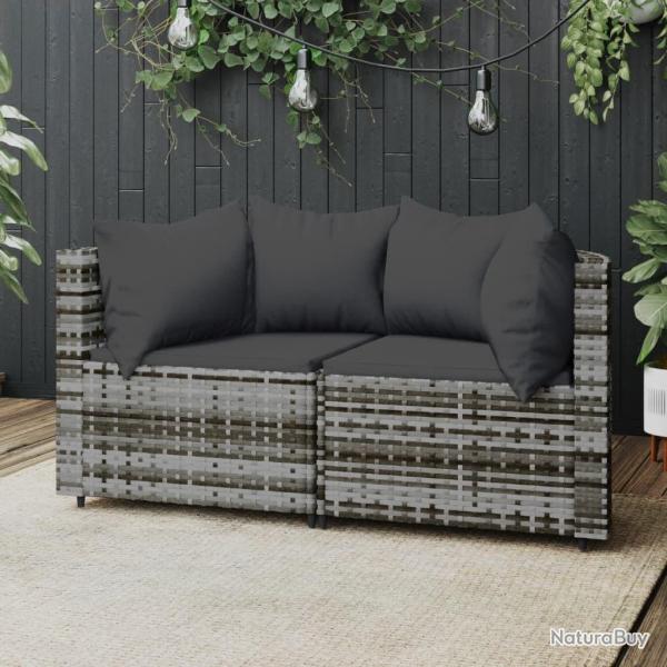 Canap�s d'angle de jardin et coussins 2 pcs gris r�sine tress�e