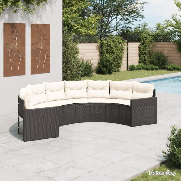 Canap� de jardin avec coussins demi-rond noir r�sine tress�e