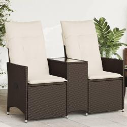 Canap&eacute; de jardin inclinable 2 places avec table marron rotin