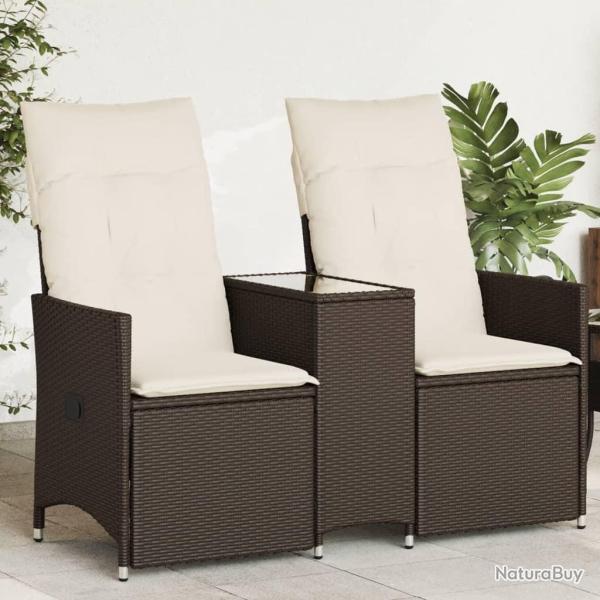 Canap� de jardin inclinable 2 places avec table marron rotin