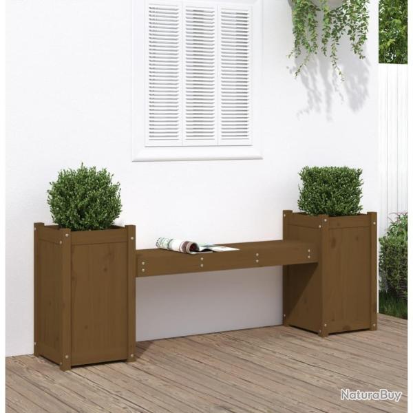 Banc avec jardinires marron miel bois massif de pin