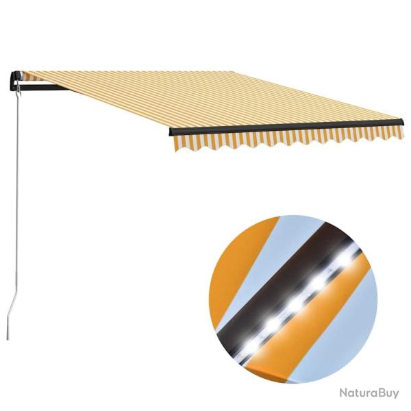 Auvent manuel rtractable avec LED 300x250 cm Jaune et blanc