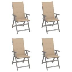Chaises inclinables de jardin lot de 4 et coussins Bois acacia