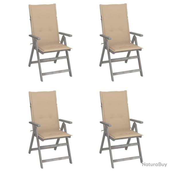 Chaises inclinables de jardin lot de 4 et coussins Bois acacia