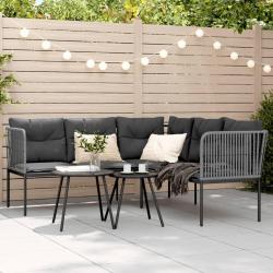 Canap&eacute; de jardin avec coussins forme de L noir acier textil&egrave;ne