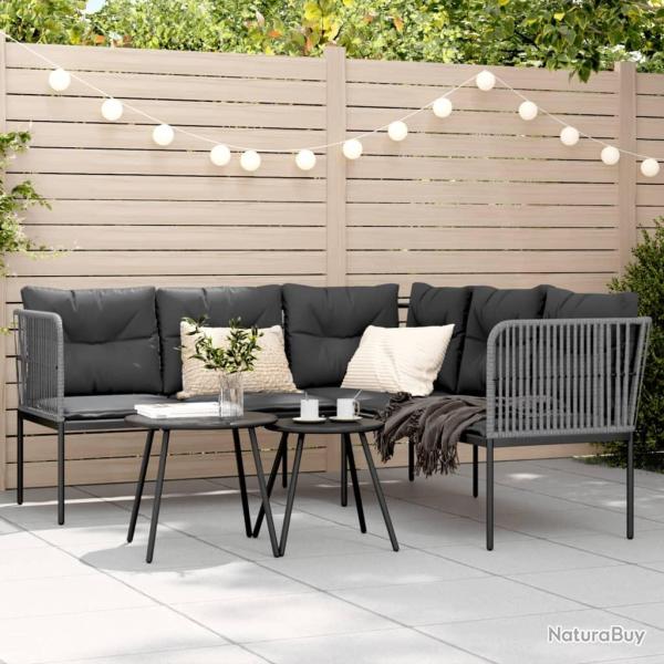 Canap� de jardin avec coussins forme de L noir acier textil�ne