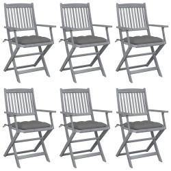 Chaises pliables d'ext&eacute;rieur lot de 6 et coussins Bois d'acacia