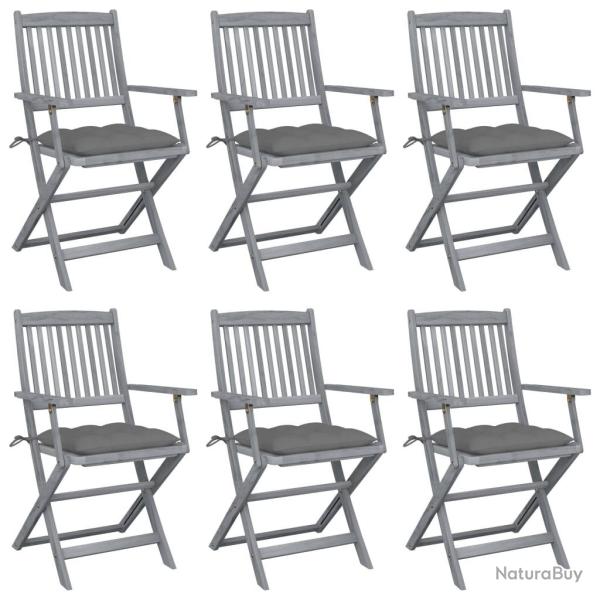 Chaises pliables d'ext�rieur lot de 6 et coussins Bois d'acacia