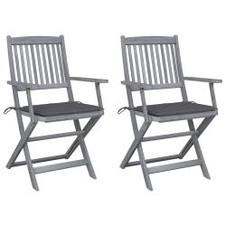 Chaises pliables d'ext&eacute;rieur lot de 2 et coussins Bois d'acacia