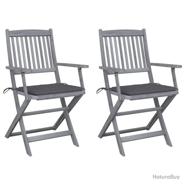 Chaises pliables d'extrieur lot de 2 et coussins Bois d'acacia