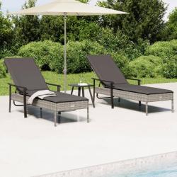 Chaises longues lot de 2 avec table et coussins gris poly rotin