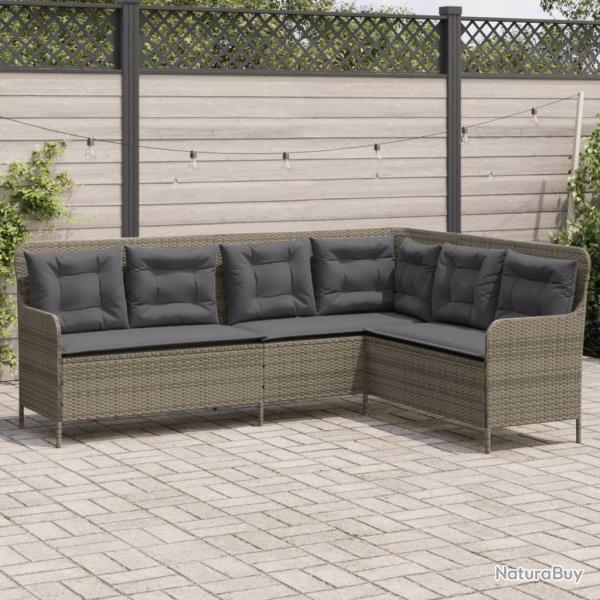 Canap� de jardin avec coussins forme de L gris r�sine tress�e