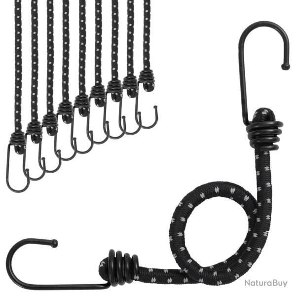 Cordes �lastiques avec bandes r�fl�chissantes et crochets 10pcs